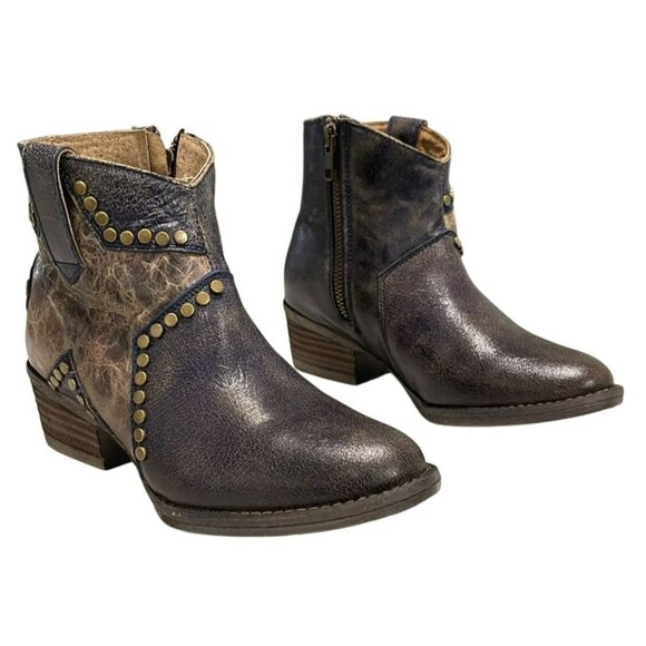 Corral Circle G Star Inlay Stud Ankle Boots Size 5.5 Distressed Leather Western - Picture 1 of 8